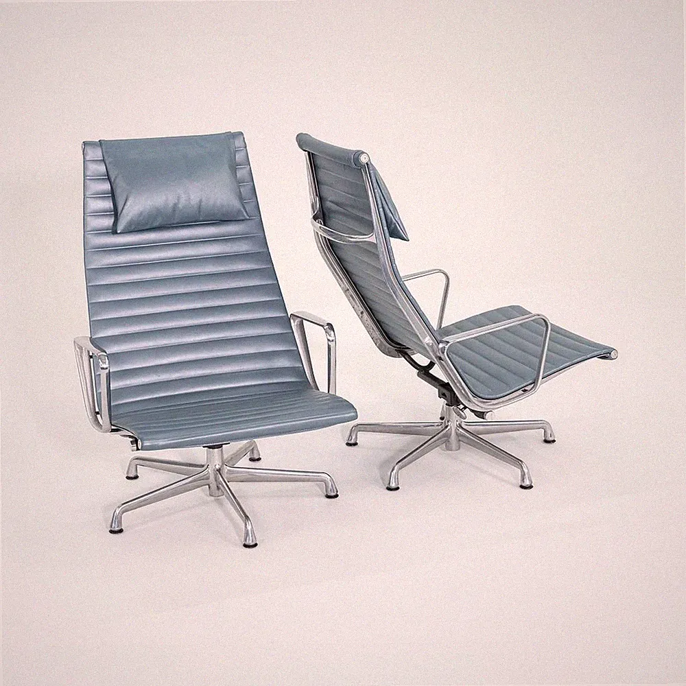 2005 Herman Miller Eames Aluminum Group Reclining Lounge Chairs in Blue 14x Avai