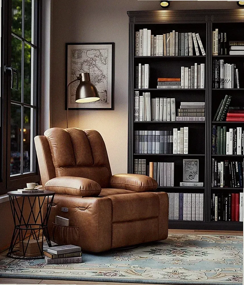 22" Power Recliner Chair for Adults W Massage Heat Oversized Leather Recliner