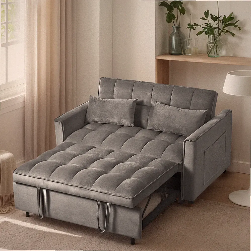 3 in 1 Convertible Sleeper Sofa Pull Out Bed Loveseat Couch Adjustable Backrest