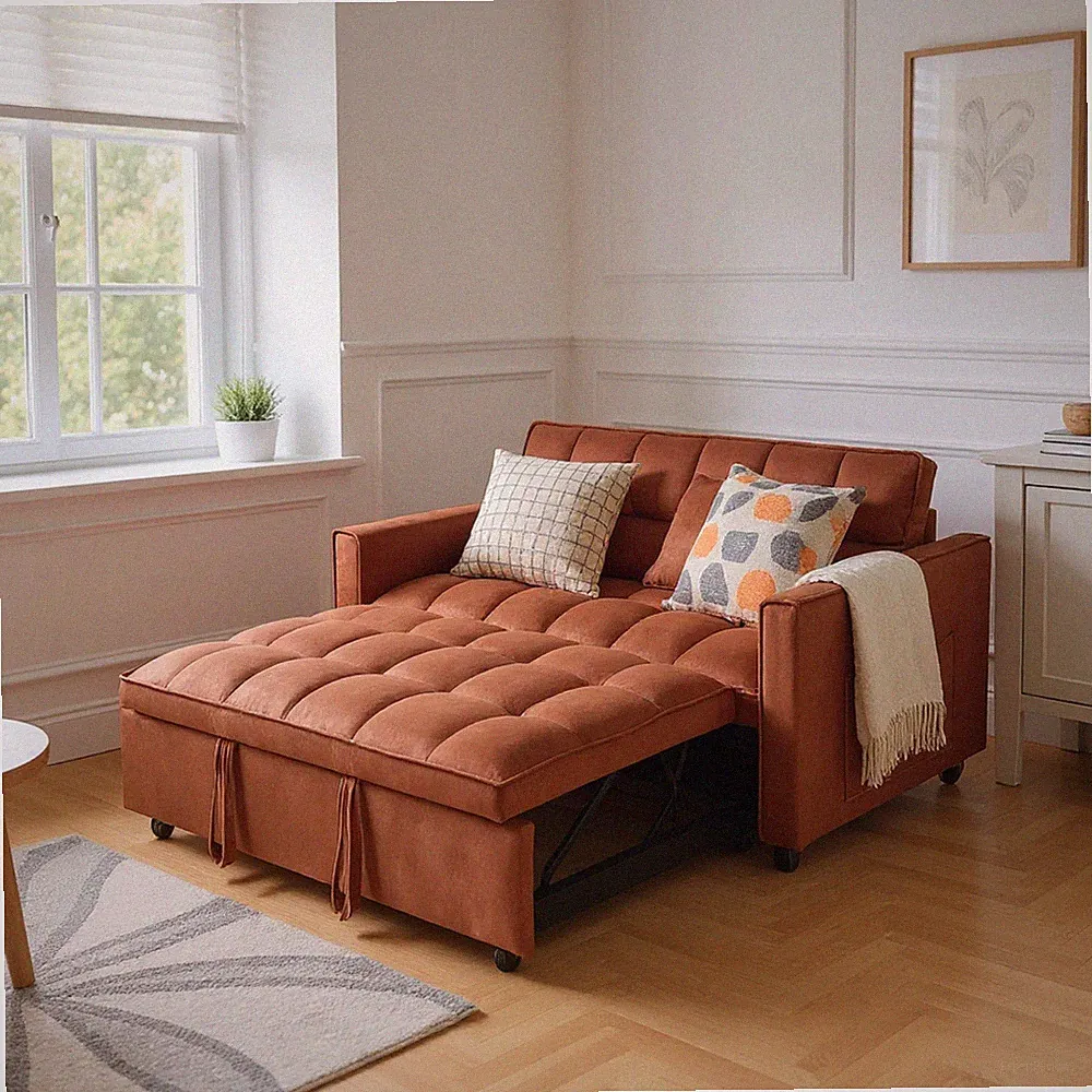 51.1 Inch Convertible Sofa Bed, Velvet Loveseat Sofa with Foldable Sofa Bed,...