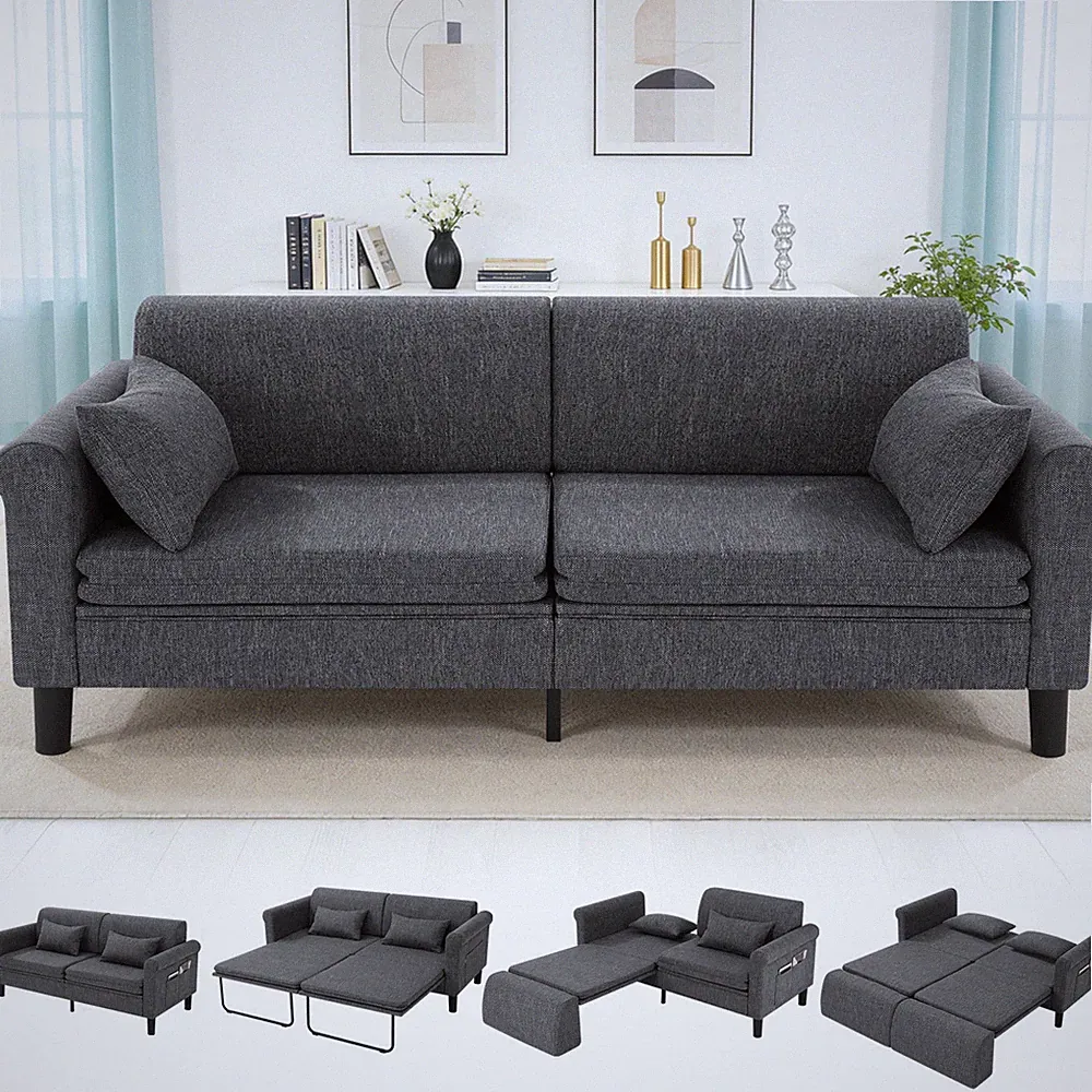 6-in-1 Folding Convertible Sofa Bed Pull Out Bed Futon Sleeper Sofa w/2 Pillows