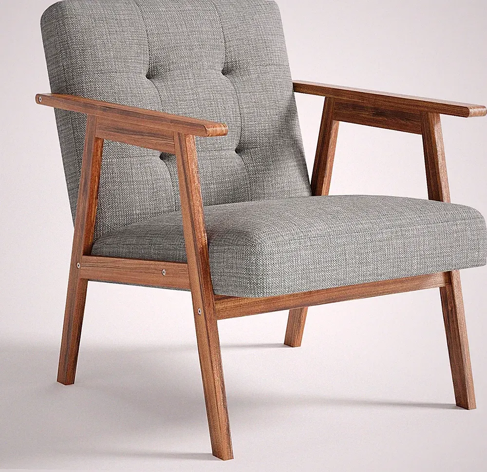 Accent Chair, Upholstered Fabric Lounge Chair with Walnut Finish Frame for Livin