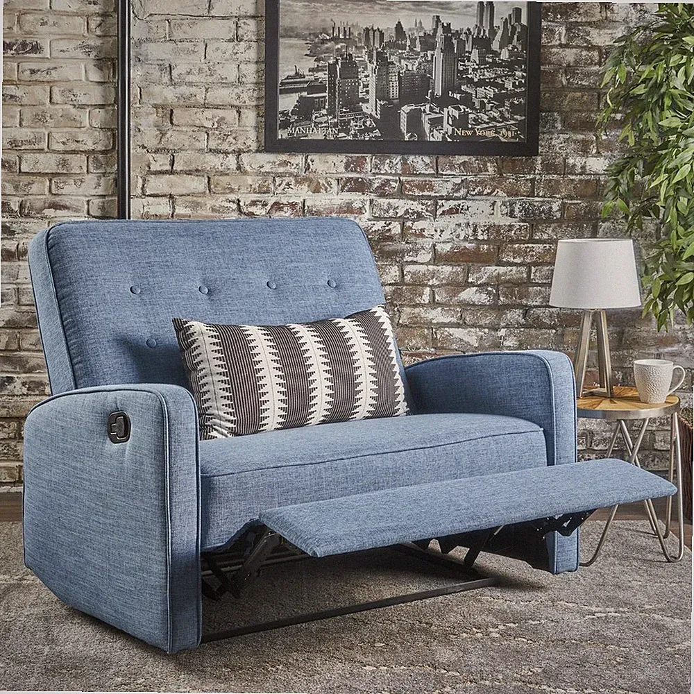 Blue 2 Person Loveseat Sofa Recliner Home Living Room Furniture Button Back