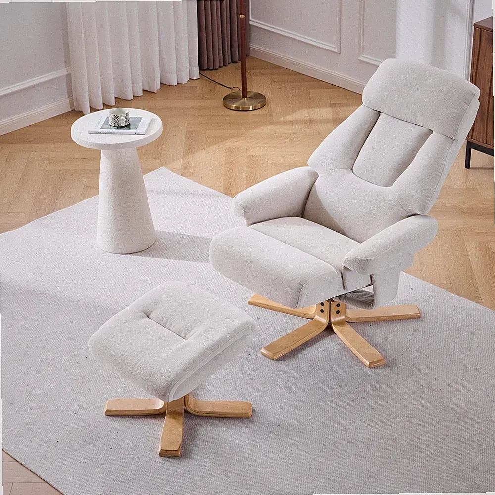Fabric Modern Massage Heated Swivel Recliner Chair Compact Apartment w/ Ottoman