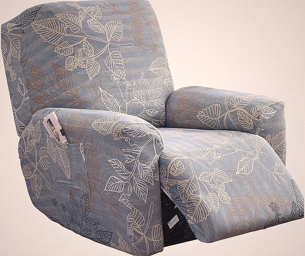 Floral Printed Recliner Cover with Pockets Single Reclining Slipcover 4-Piece