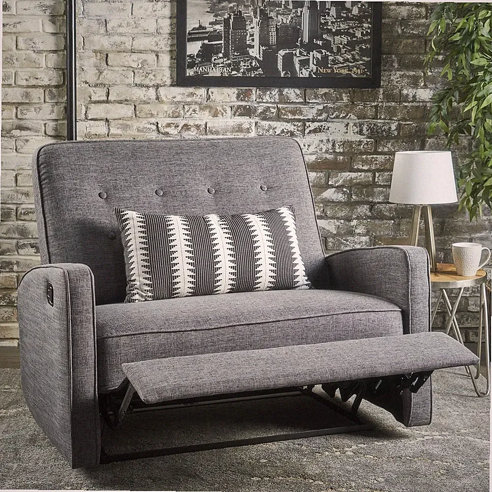 Gray 2 Person Loveseat Sofa Recliner Home Living Room Furniture Button Back