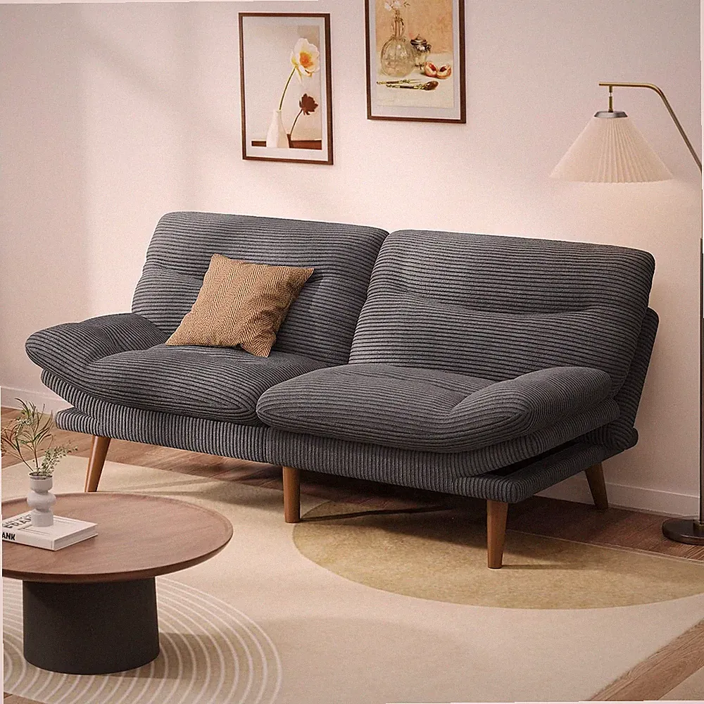 Grey Convertible Futon Sofa Bed with Adjustable Backrest for Small Spaces