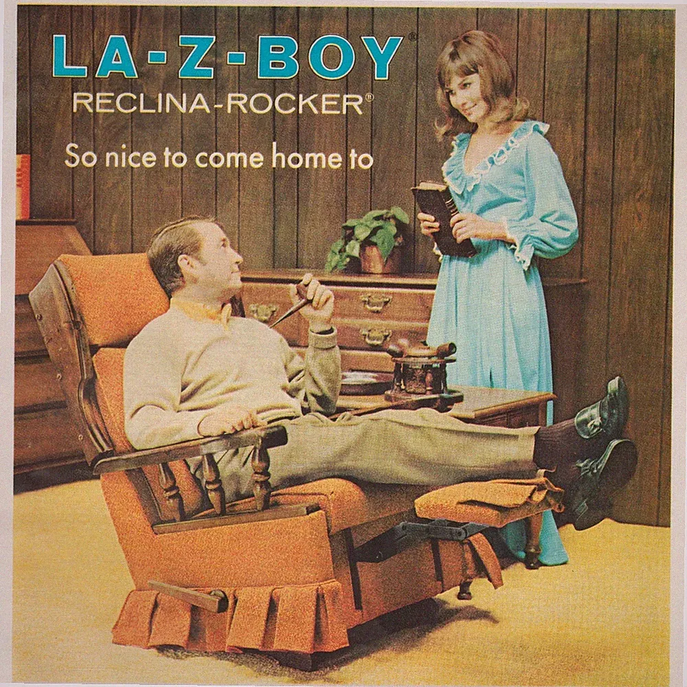 La Z Boy Reclina Rocker Chair Mid Century Living Room Vintage Print Ad 1970