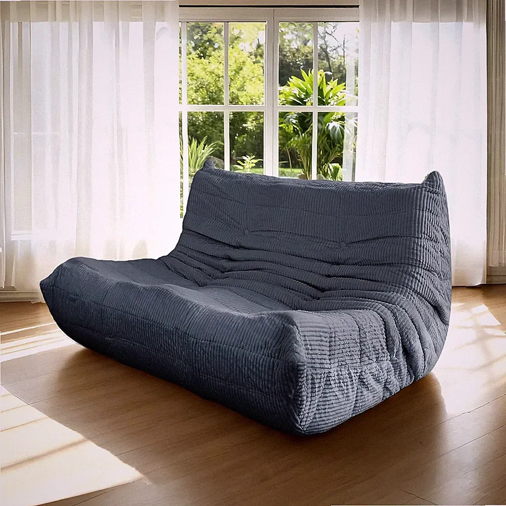 Mid-Century Armless Loveseat Sofa in Soft Corduroy - Twin Floor Lounger