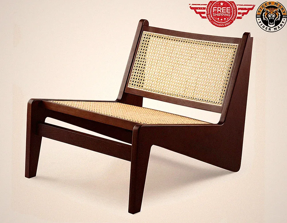 Modern Solid Wood Rattan Kangaroo Chair Recliner Retro Leisure Gift Chair