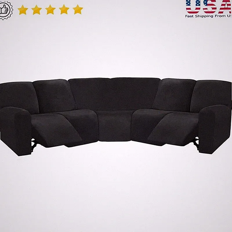 Patented Velvet L Shape Recliner Sofa Cover 7 Piece Slip Resistant Protector New