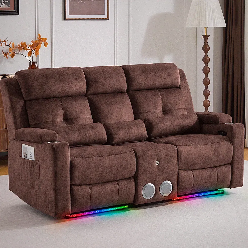 Power Reclining Loveseat Sofa, Velvet Recliner Couch for Living Room, Home Theat