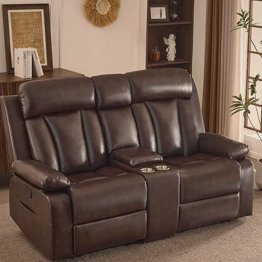 Power Reclining Loveseat with Console, 70.9" Faux Leather Loveseat Recliner