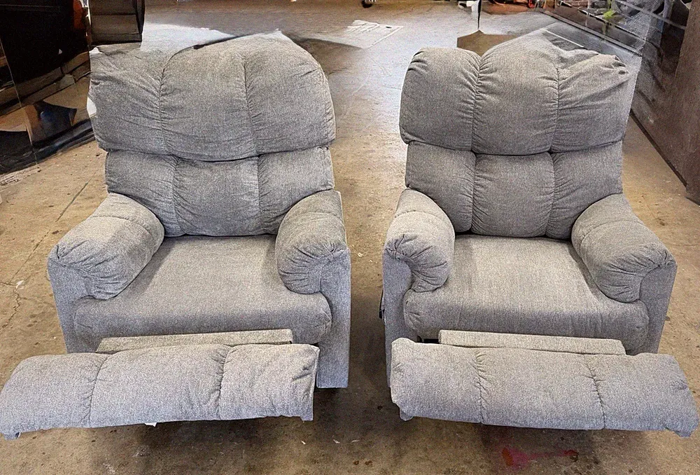 Pr of Gray Fabric Recliner Classic Round Arms Almost Brand New $300 or $550 both