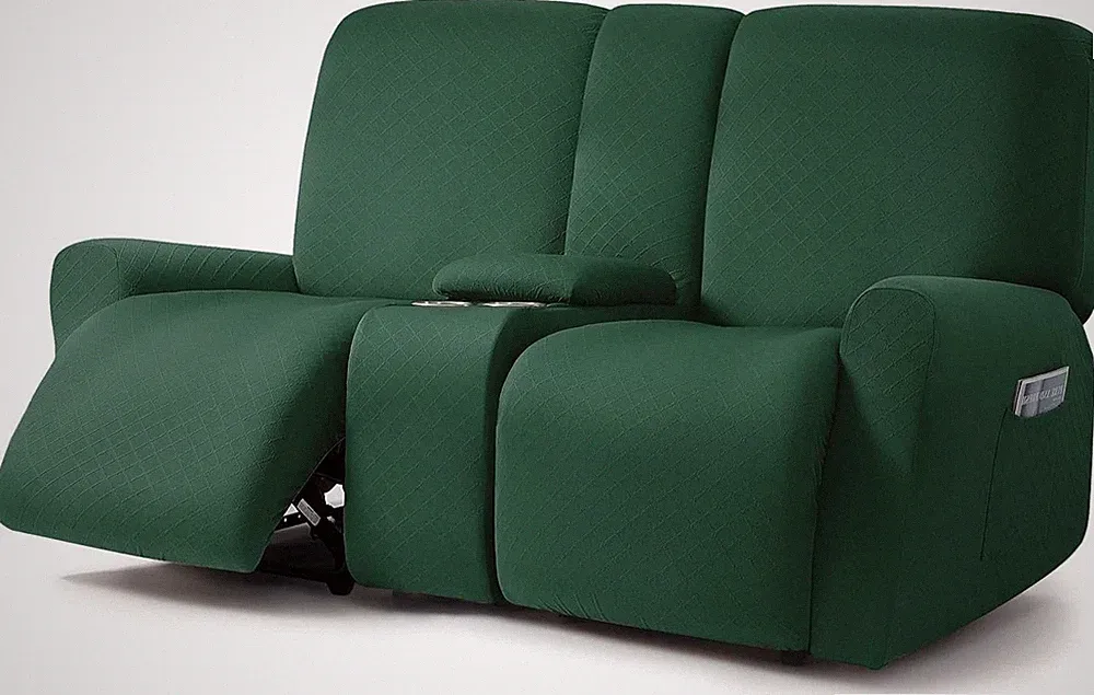 Reclining Loveseat Slipcover with Console, 8-Piece Stretch Sofa Covers, Retro Gr