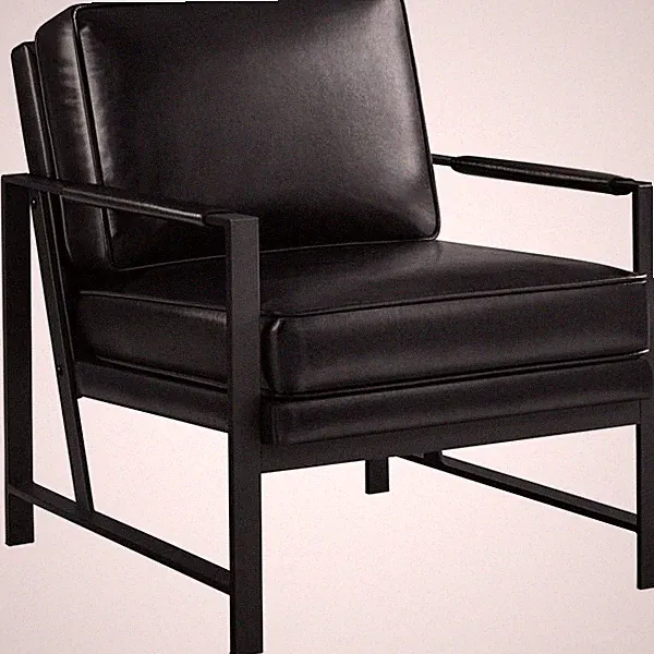 Retro Accent Chair Faux Leather Lounge Chair Reading Arm Chair Living Room Black