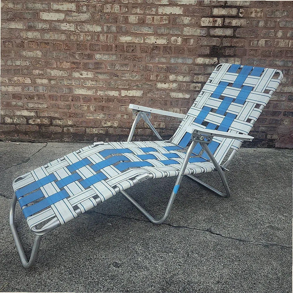 Sunbeam Lawn Chair Chaise Lounge Deck Pool Recline Blue Vintage Aluminum Webbed