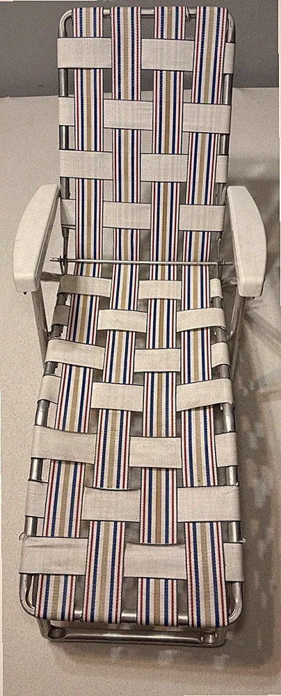 Vintage Aluminum & Webbed CHILD’s Folding Lawn Chaise Lounge Primary Adjustable