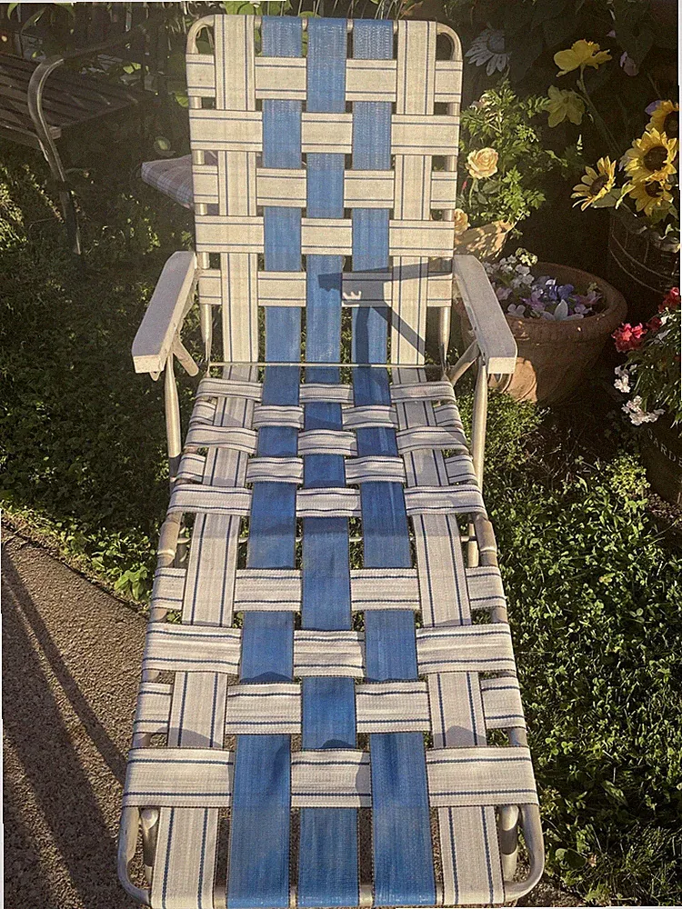 Vintage Aluminum Webbed Sunbeam Deck Lawn Pool Chair Recline Chaise Lounge Blue