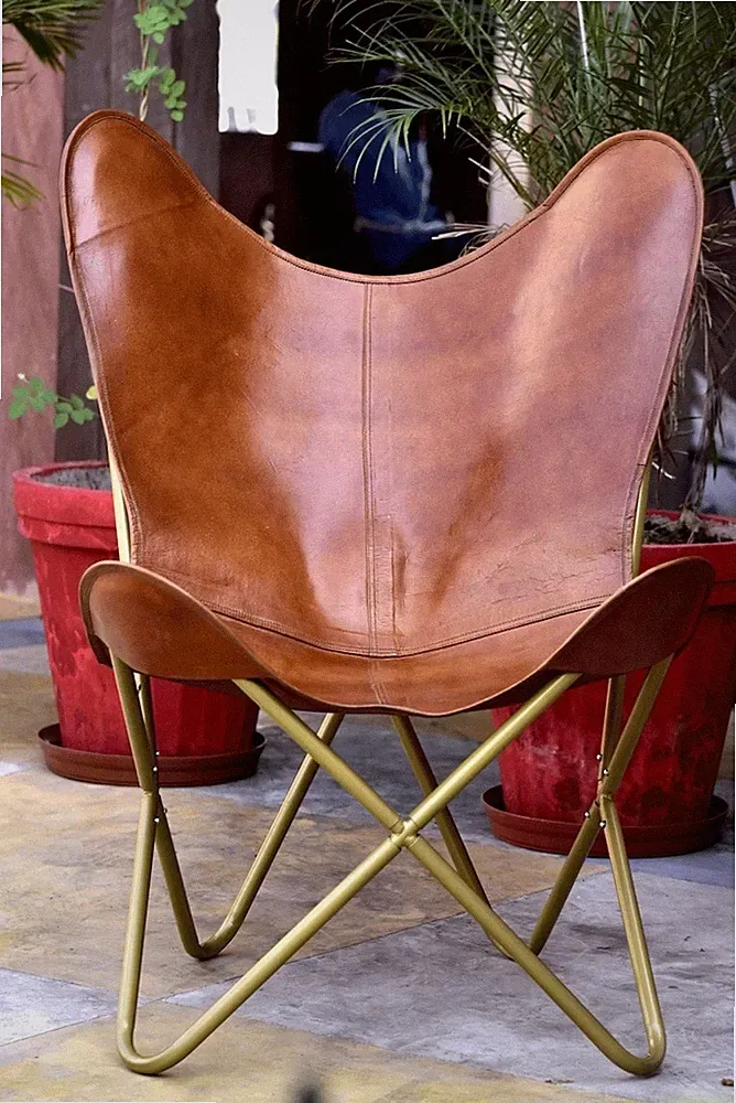 Vintage Butterfly Leather Handmade Relax Retro Living Room Brown Folding Chair