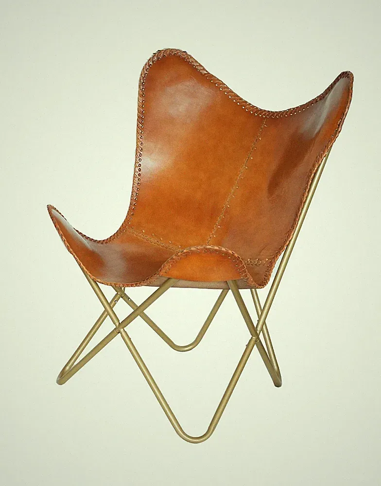 Vintage Leather Butterfly Chair Folding Lounge Accent Relax Sleeper Armchair Ten
