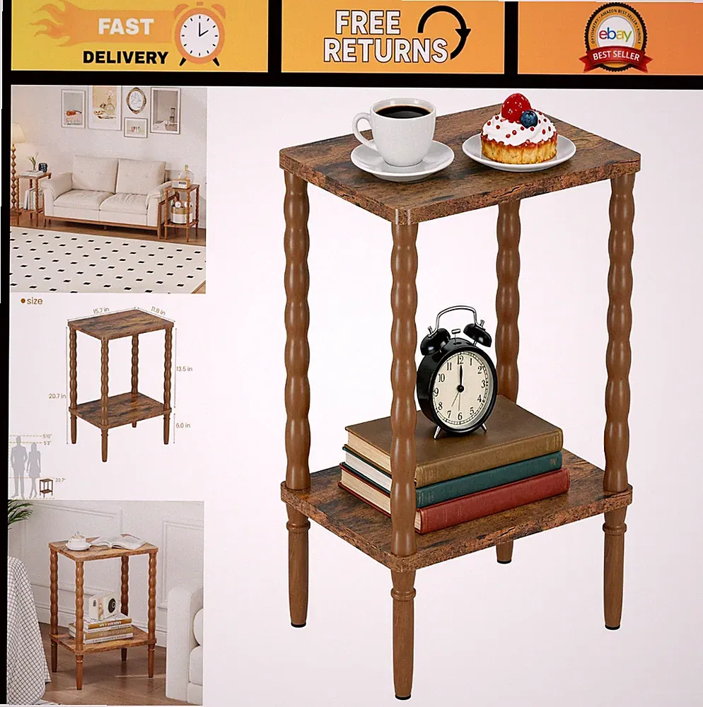 Vintage Small Narrow Side Table - Skinny Bedside Nightstand for Small Spaces, Ac