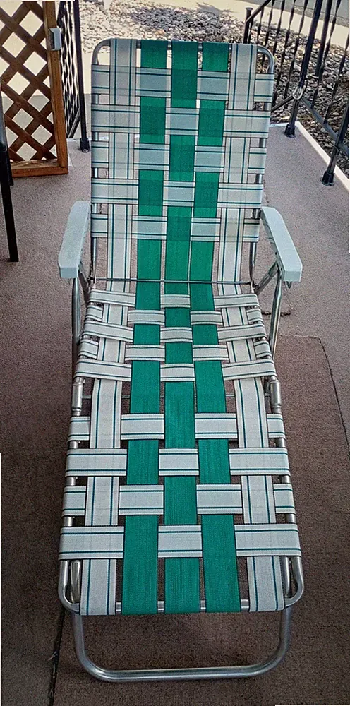 Vintage Sunbeam Webbed Nylon Aluminum Folding Chaise Lounge MCM Lawn Chair EUC