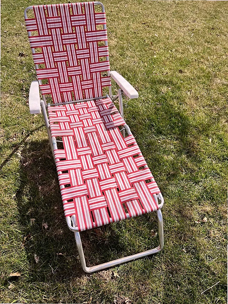 Vintage Webbed Aluminum Folding Lounge Chair Chaise Beach Backyard Portable