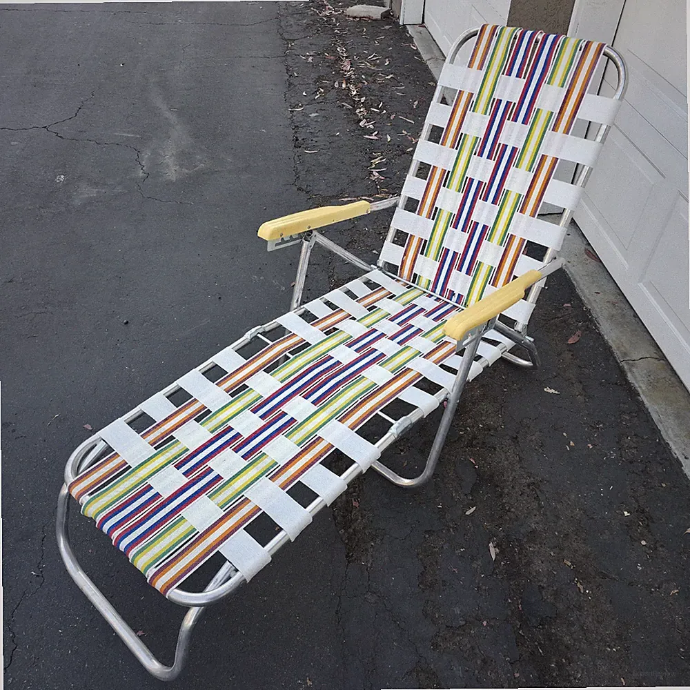 Vtg Chaise Webbed Aluminum Folding Lawn Chair 1970s Beach Patio Retro 1980s
